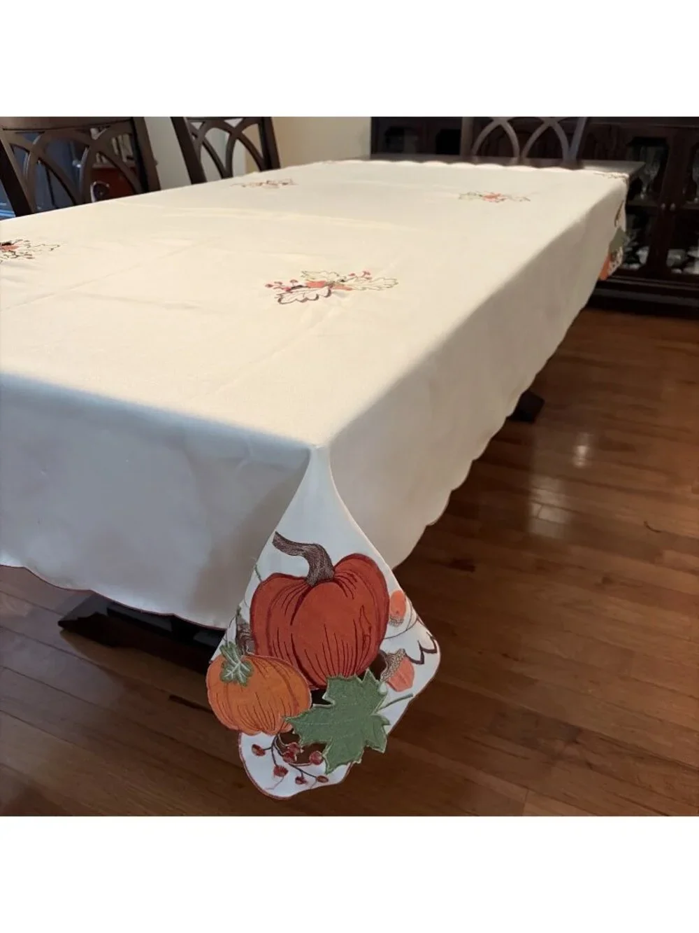 Thanksgiving Harvest Tablecloth Cutout Applique Embroidered Pumpkin Leaves 84X60